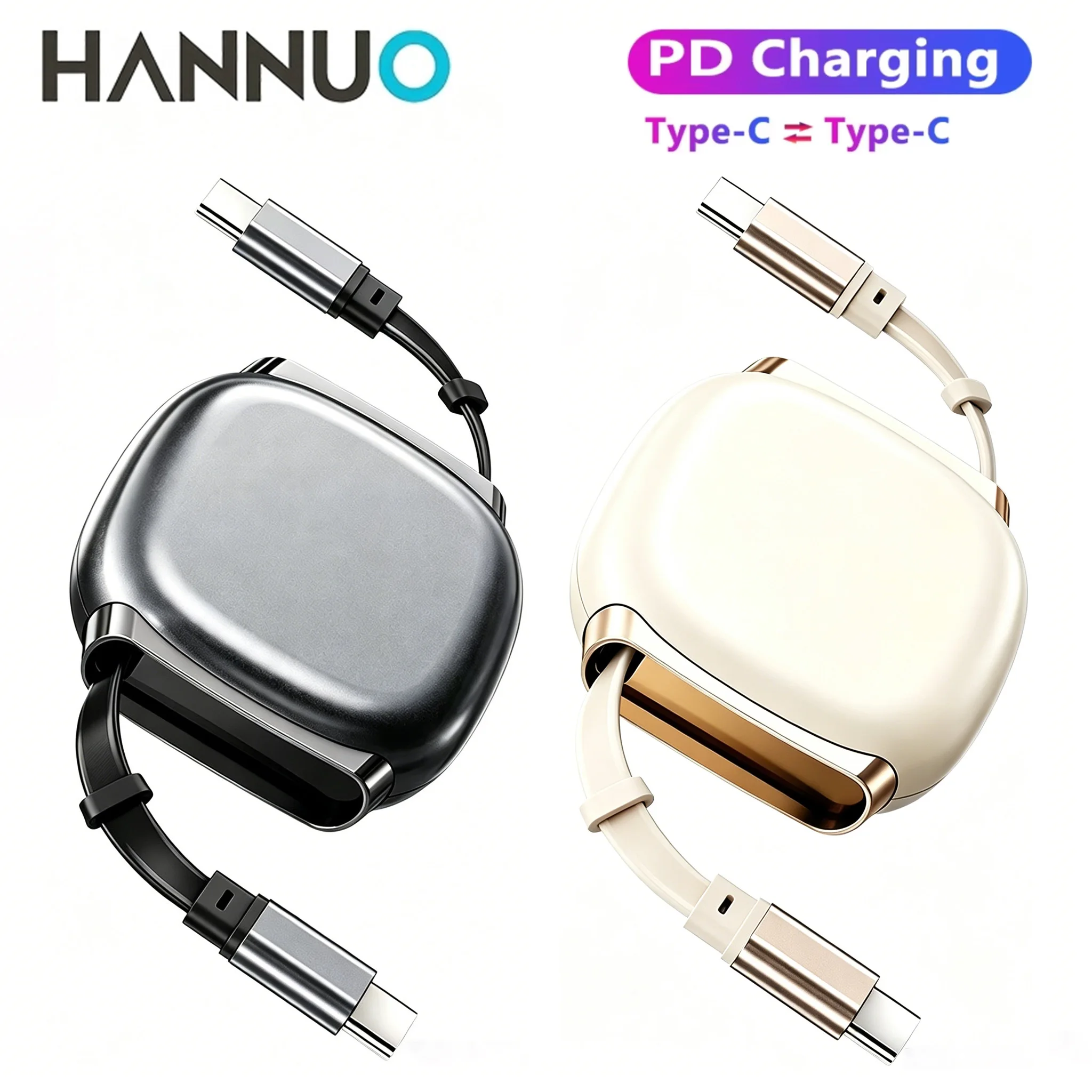 HANNUO Retractable 100W USB C Cable For MacBook iPad Fast Charger Cable For iPhone 17 16 15 Pro Max For Xiaomi Samsung Typc C