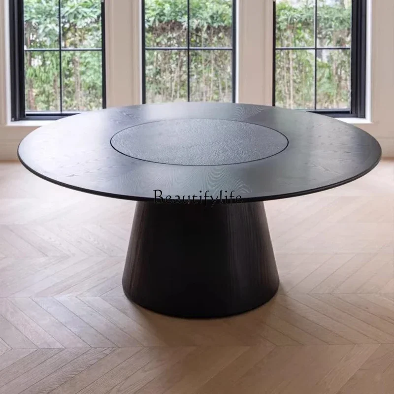 

ls 51Medieval household round dining table Modern light luxury solid wood dining table