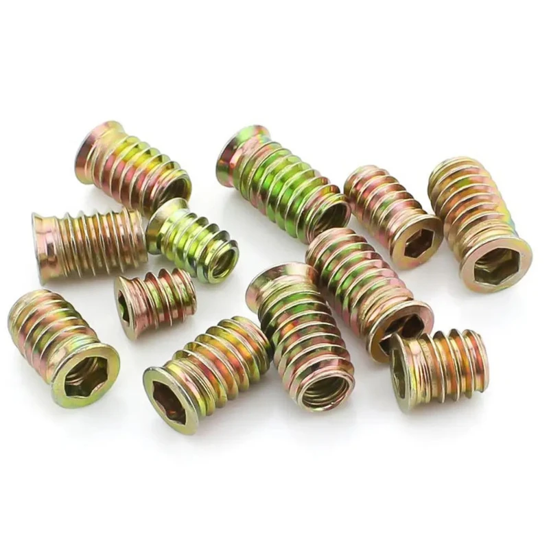 50/20/10Pcs M6 Zinc Plated Flanged Hex Drive Head Furniture Nuts Hexagon Socket Countersunk Head Nuts Thread Wood Insert Nut