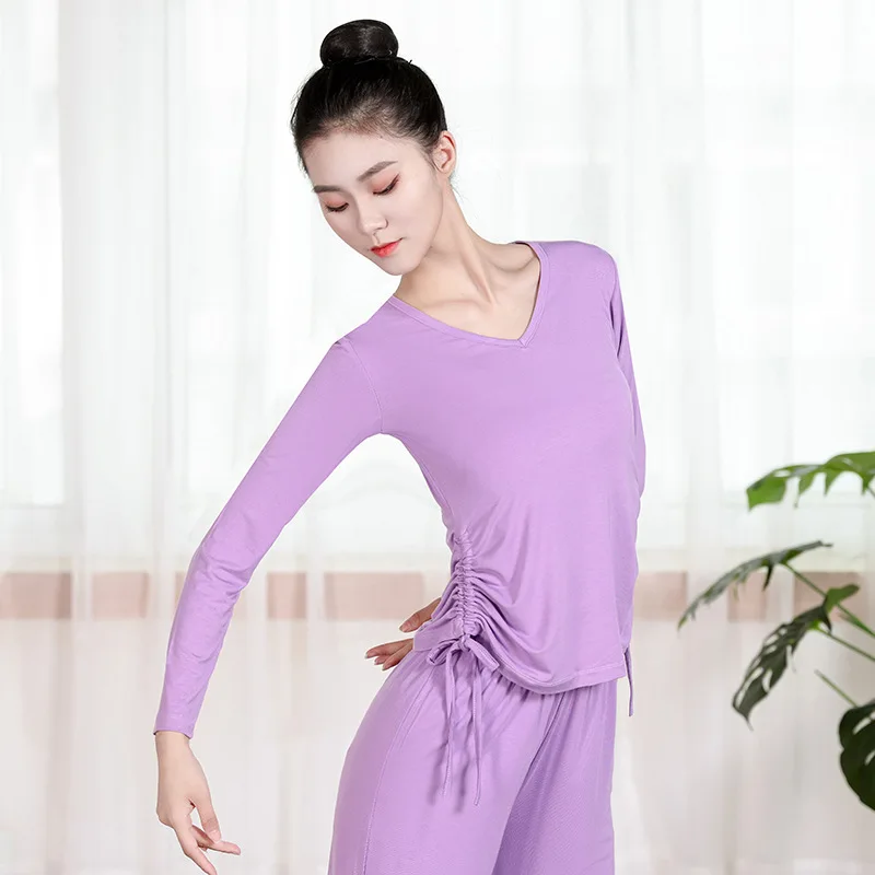 Dance practice suit top, female figure slim fit dance suit, long sleeved medium sleeved ethnic classical modern dance training s