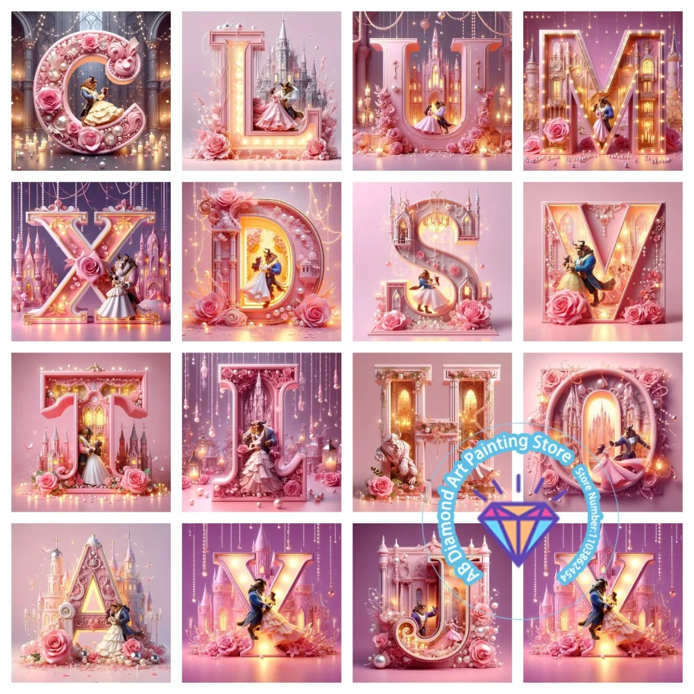 

Beauty and Beast Princess Letter AB Diamond Painting Kit Square Round Diamond 5D DIY Mosaic Handmade Art Unique Gift Home Decor
