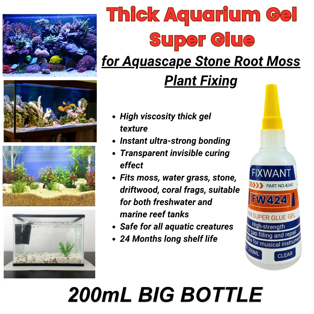 Planted Aquarium With Rocks - High Viscosity Thick Aquarium Super Glue
