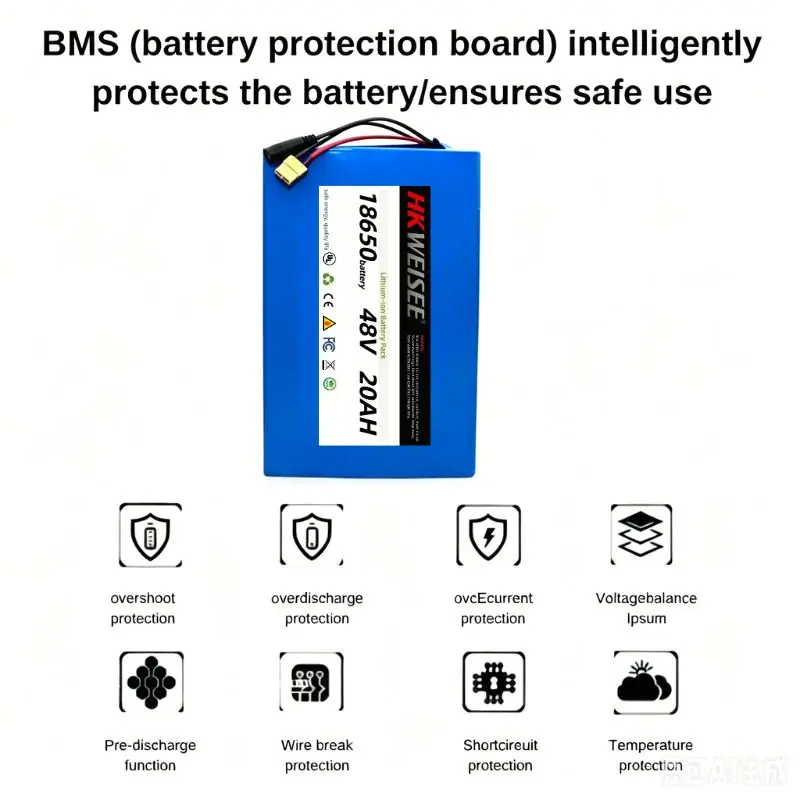2026 NEW 13s8p 48V 20000mah Lithium Battery Pack 48v 20Ah 250W-2000W Citycoco Motorized Scooter Batteries Built in 50A BMS