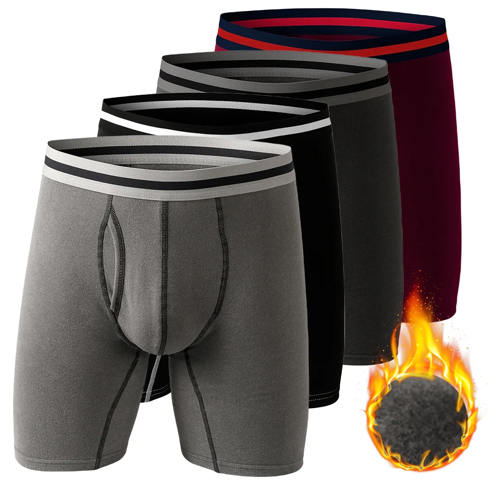 XXXXL 5XL 6XL Plus Size Men Open Fly Boxers Man Thermal Underwears Trunks Panties Underpants Male 4 Packs Winter Shorts Sets Red