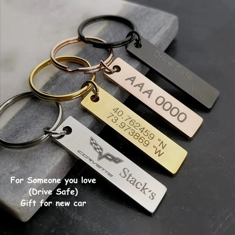 Personalize Custom Driver Remainder Long Distance Car Logo Metal Engraved Name Phone Number Keychain Gift for Him Her Keyring