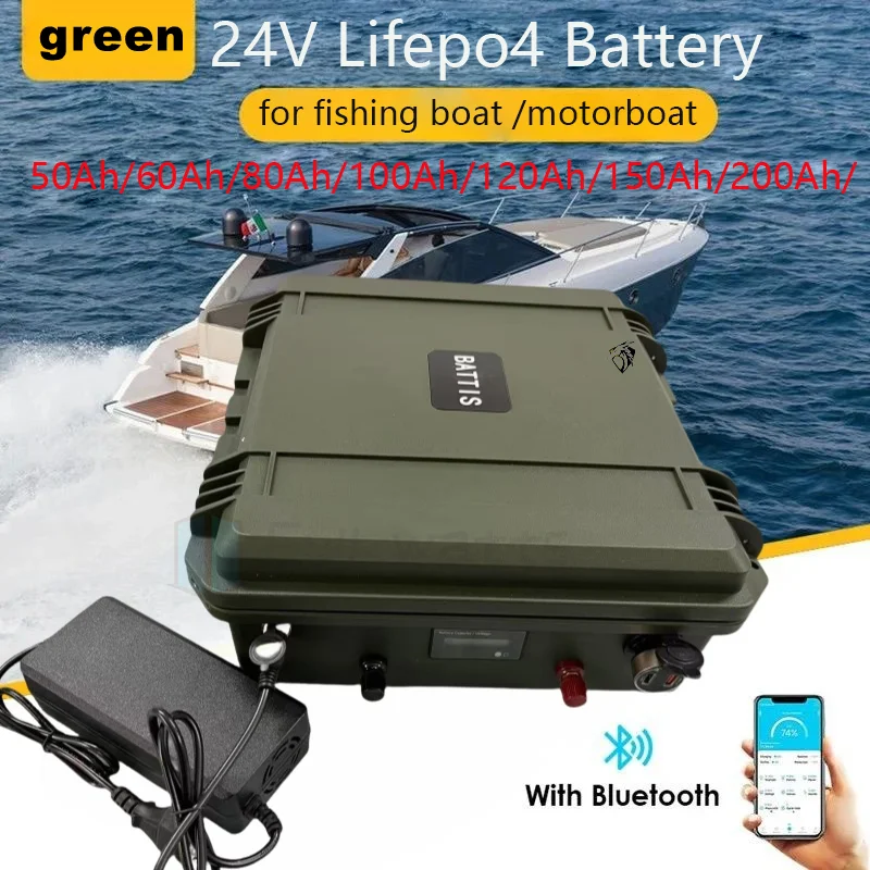 

Waterproof Lifepo4 24V 50Ah 60Ah 80Ah 100Ah 120Ah 150Ah 200Ah Lithium Battery With Bms For Trolling Motor Propeller