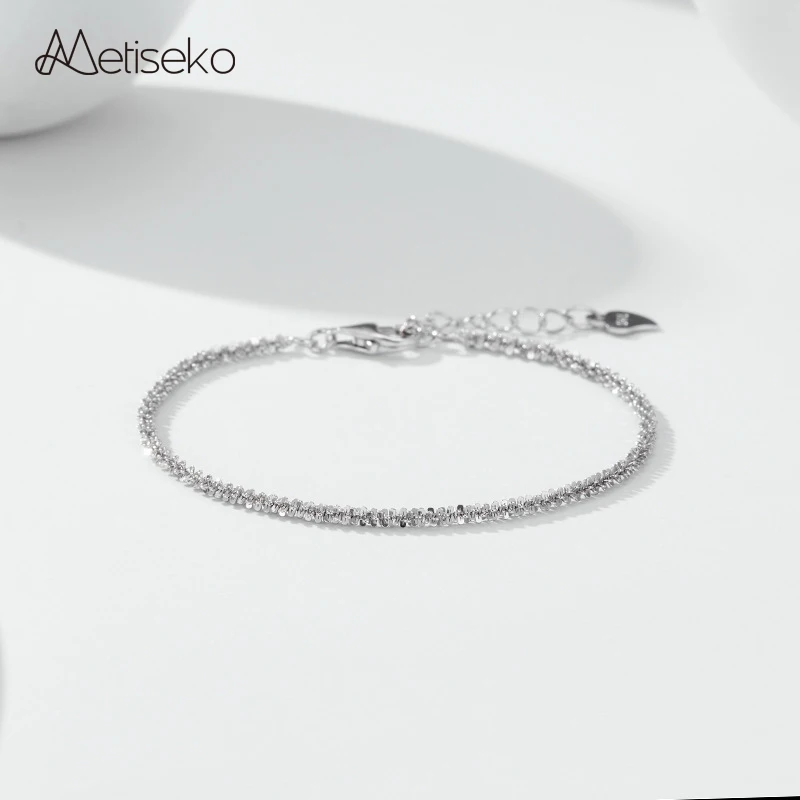 Metiseko Sterling Silver 925 Bracelet Pure Silver Chain & Link Bracelet Shining Like Stars Adjustable Size Simple for Women