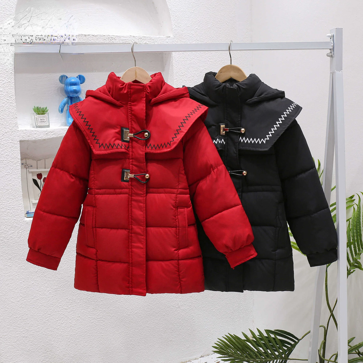 

New Girls Long Jacket Outwear Children Cotton-padded Jacket Girls Winter Down Clothes Warm Coat Hooded Snowsuit for Kids V53