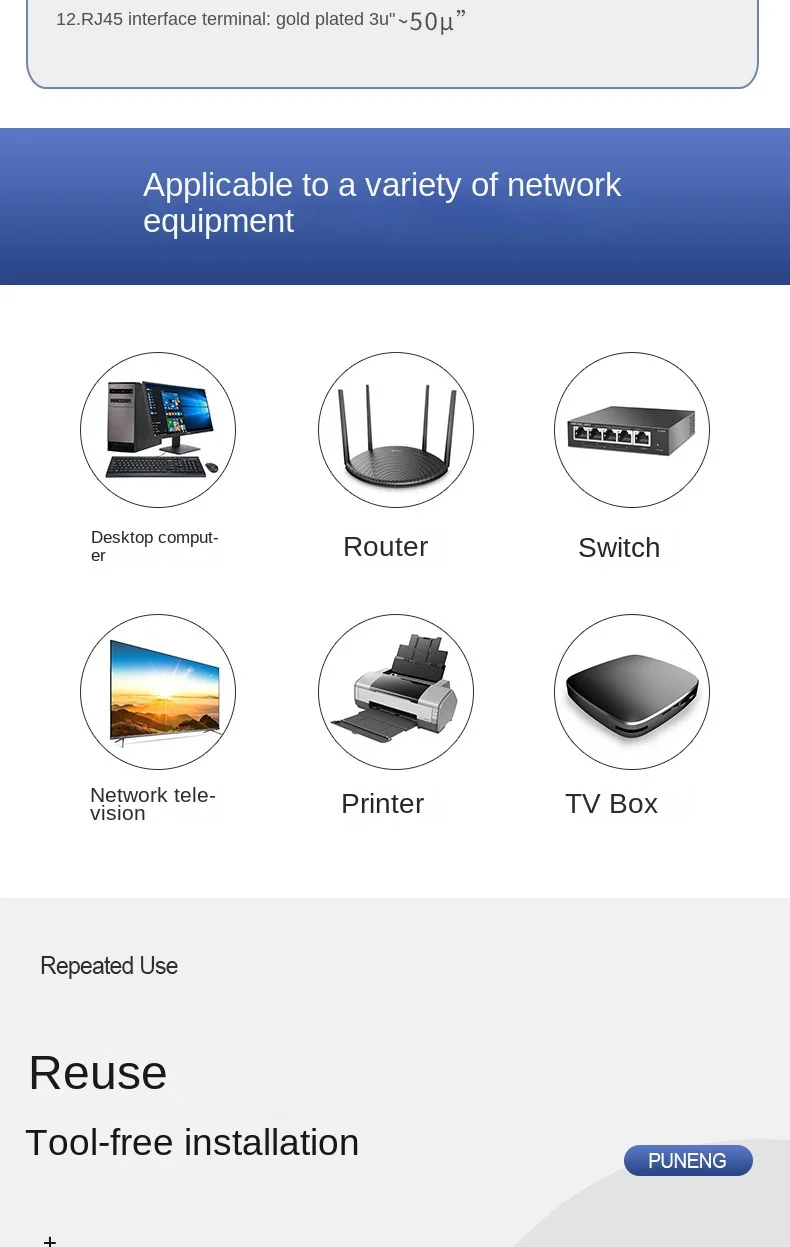 Super 6 Categories RJ45 CAT6A Jack Toolless Network Modules Tool-Free Connection Block Information Computer Network Module