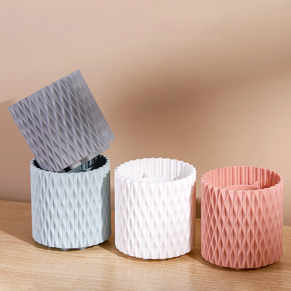 1PC Desk Stationery Storage Box Makeup Cartridge Mouth Red Storage Box Light Luxury Bucket Rotating Pen Holder image 4