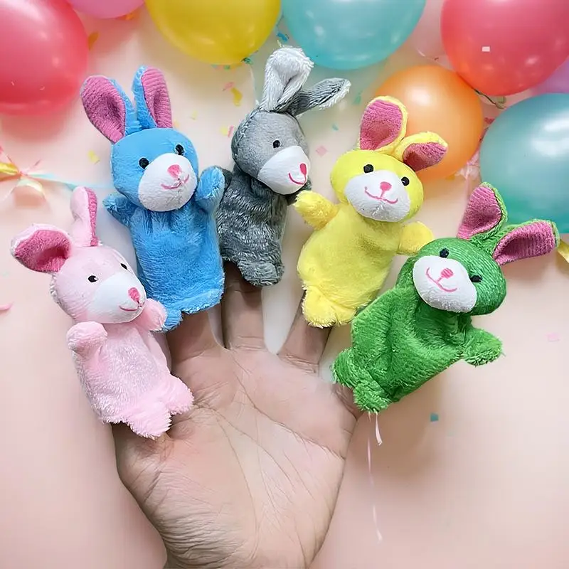 Fingerpuppen für Kleinkinder, gefülltes Häschen-Fingerspielzeug, 5er-Set, Plüsch, niedliche Tierpuppen, Puppe für Kinder, zeigt Spielzeit, Schulen