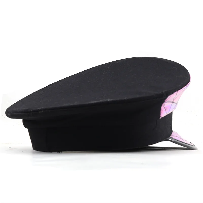 New Women rose Leather Military Hat Germany Officer Visor Cap Army Hat Cortical Police Cap Halloween Hat Party Singer hat