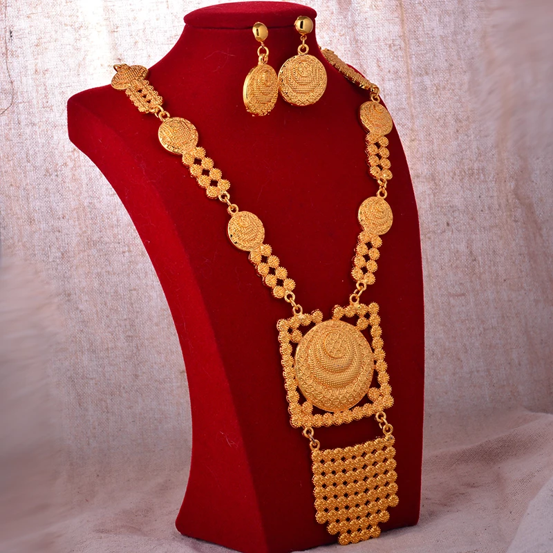 

Dubai Fashion Bridal Jewelry Set Indian Wedding 24k Gold Plated Necklace&Earrings Set for Arab Party Gifts