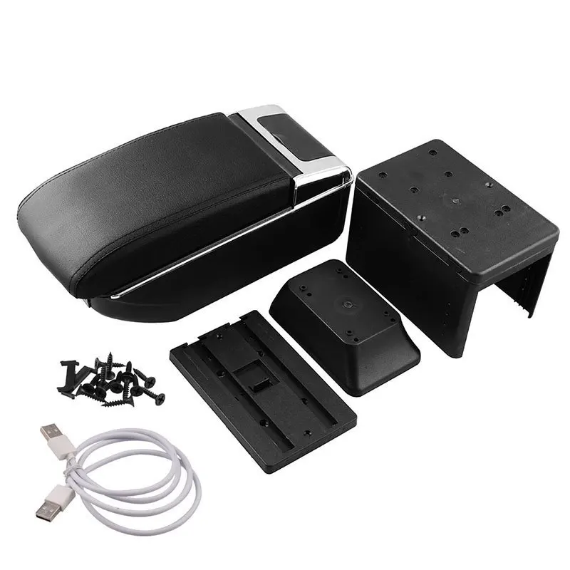 Universal Leather Center Console Armrest Storage Box Central Container Black