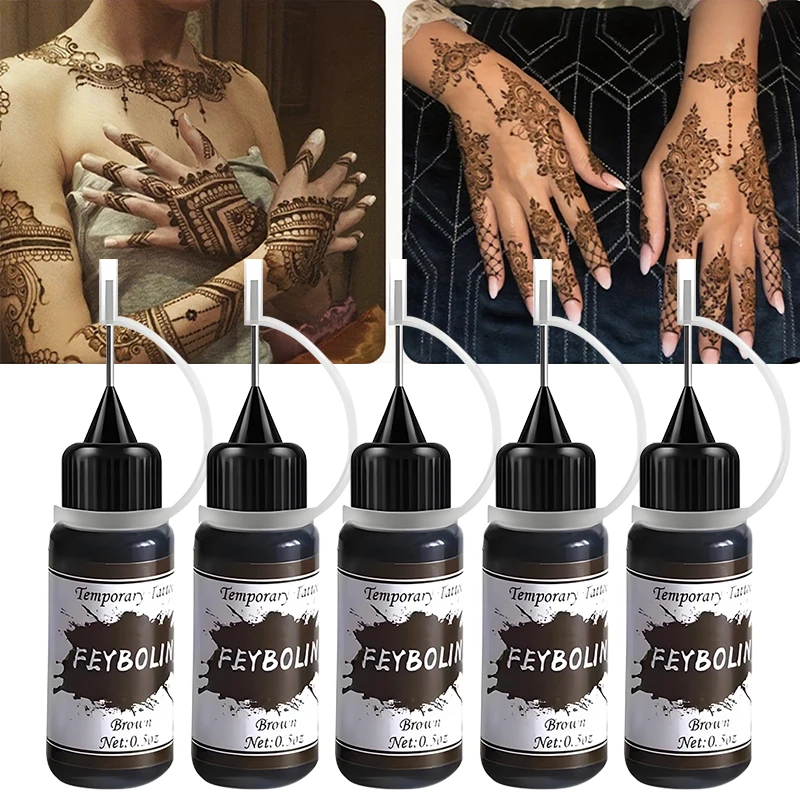 Waterproof Liquid Tattoo Paste Brown Henna Indian For Temporary Tattoo Sticker 10ml Body Painting Ink Natural Organic Fruit Gel
