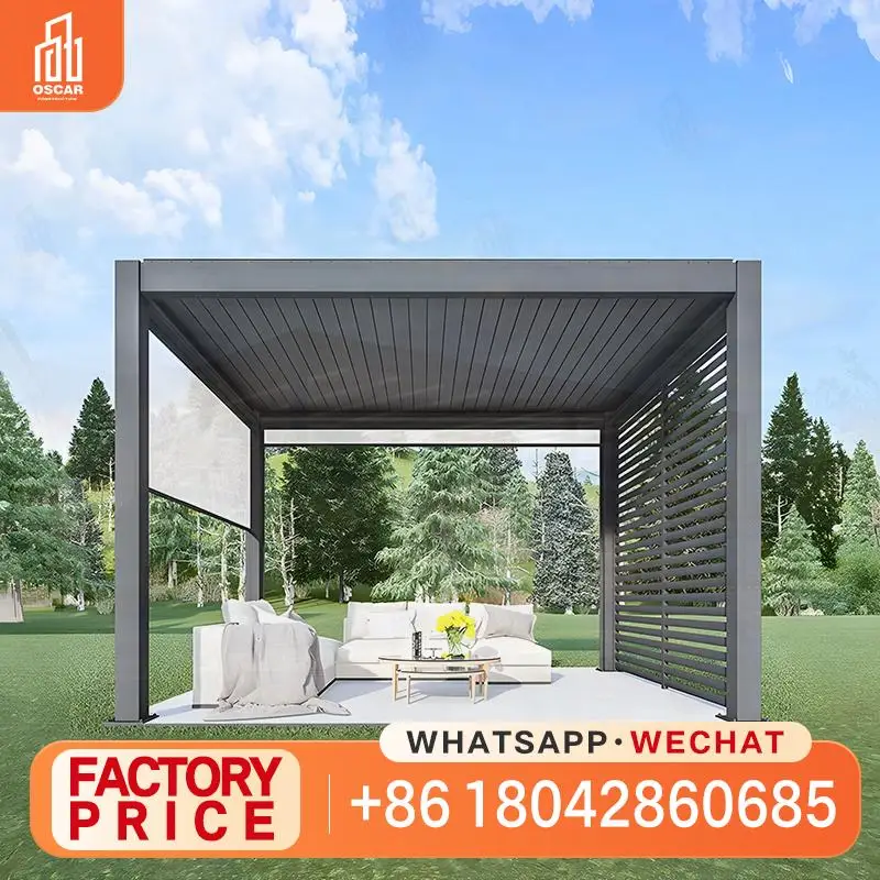 

Waterproof Louvered Brackets Motorized Retractable Outdoor Aluminium Bioclimatic Pergola for Garden Patio Balcony