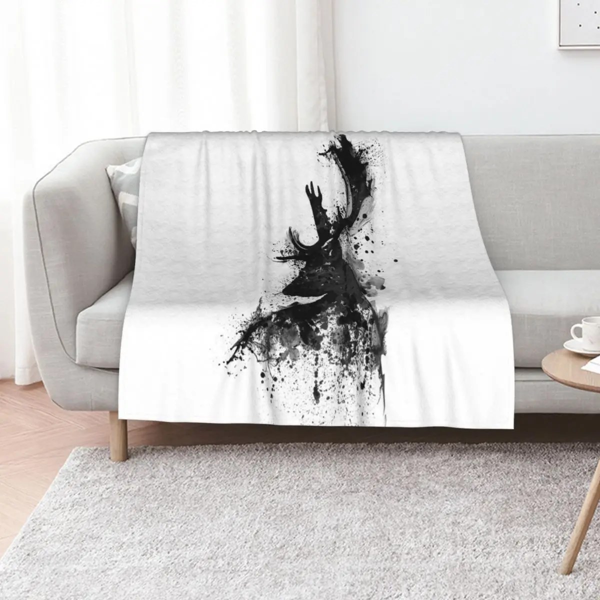 

Black and White Deer Head Watercolor Silhouette Throw Blanket christmas gifts Luxury St Luxury Throw Soft Plush Plaid Blankets
