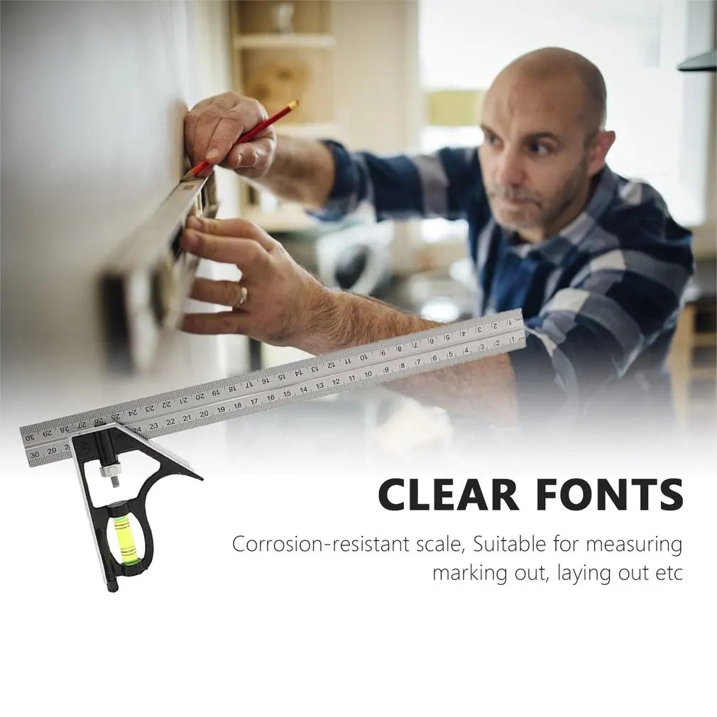 300MM Square Angle Ruler 45/90 Degree Adjustable Combination With Bubble Level Multifunctional Gauge Measuring Tool Dropshipping