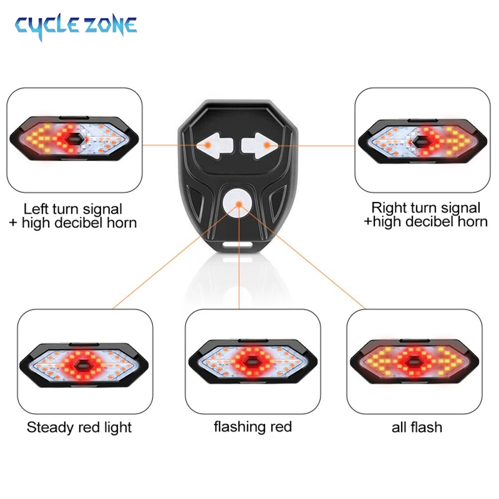 Bicycle Turn Signal Rear Light Remote Bike Lights USB Rechargeable LED Bicycle Lamp Bike Wireless Safety Warning Tail Light