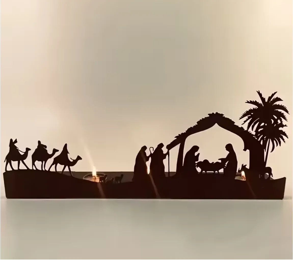 Jesus Birth Nativity Scene Iron Candle Holder