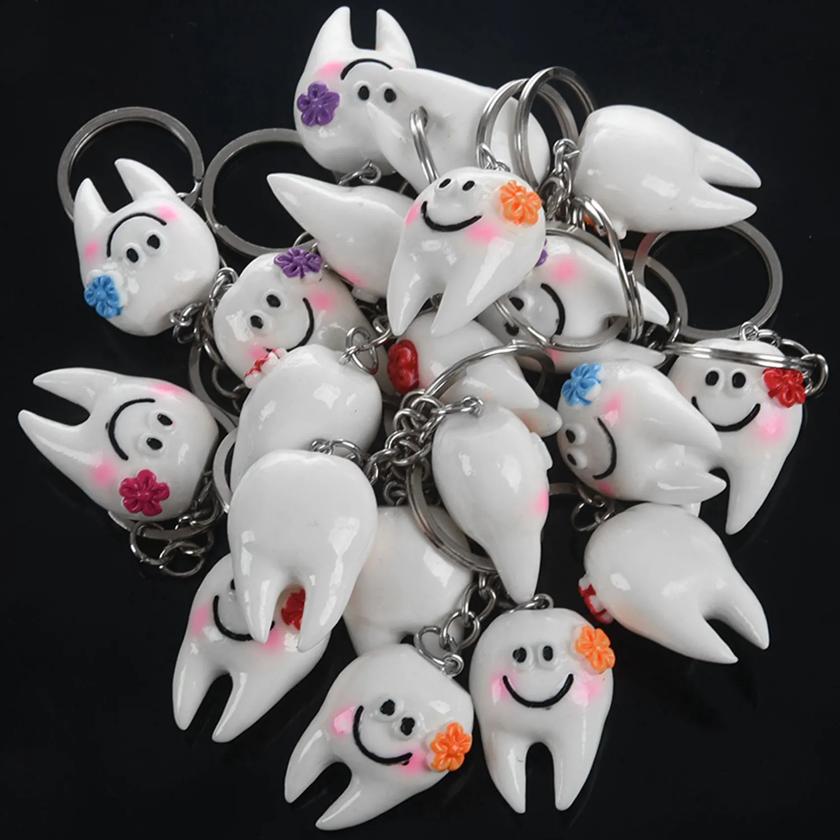 200 Pcs Keychain Key Ring Hang Tooth Shape Cute Gift