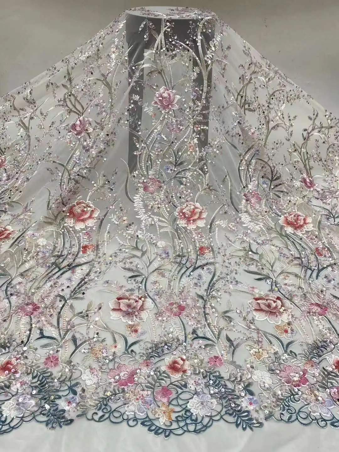 

Pretty .Popular Print Lace Beads Embroidery French mesh Tulle Net ,High quality African Fabric ,Women's Dresses Party