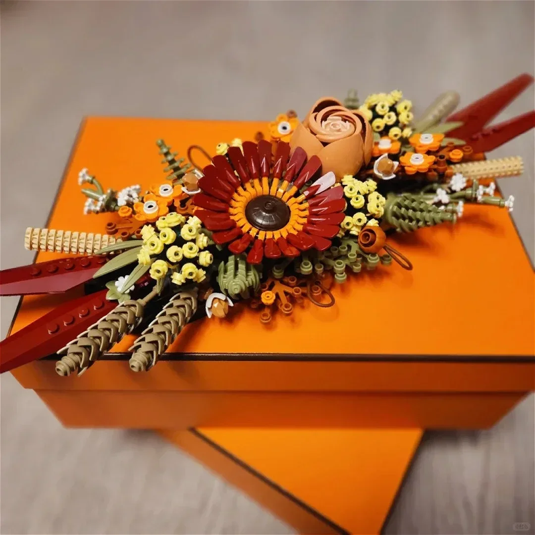 Moc زهرة الطوب الزهور المجففة الاصطناعية ديكور المنزل الورد والجربيرا اللبنات جمع الحرف مجموعة هدية عيد ميلاد اللعب #5