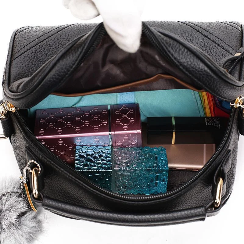 Fashion Crossbody Small Bags For Women High Quality PU Leather Shoulder Bag Fur Ball Decor Handbag Purse Messenger Pouch