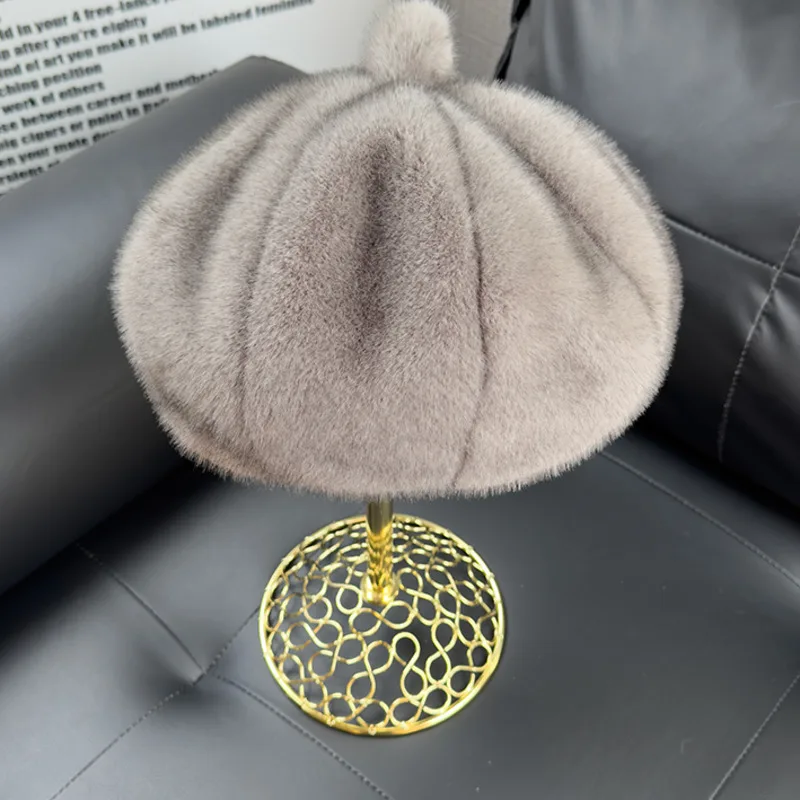 

Faux Mink Fur Hat Fashion Beret Hat For Women Winter Windproof Russian Bomber Hat Female Warm Ear Protection Cap Fluffy Fur Cap