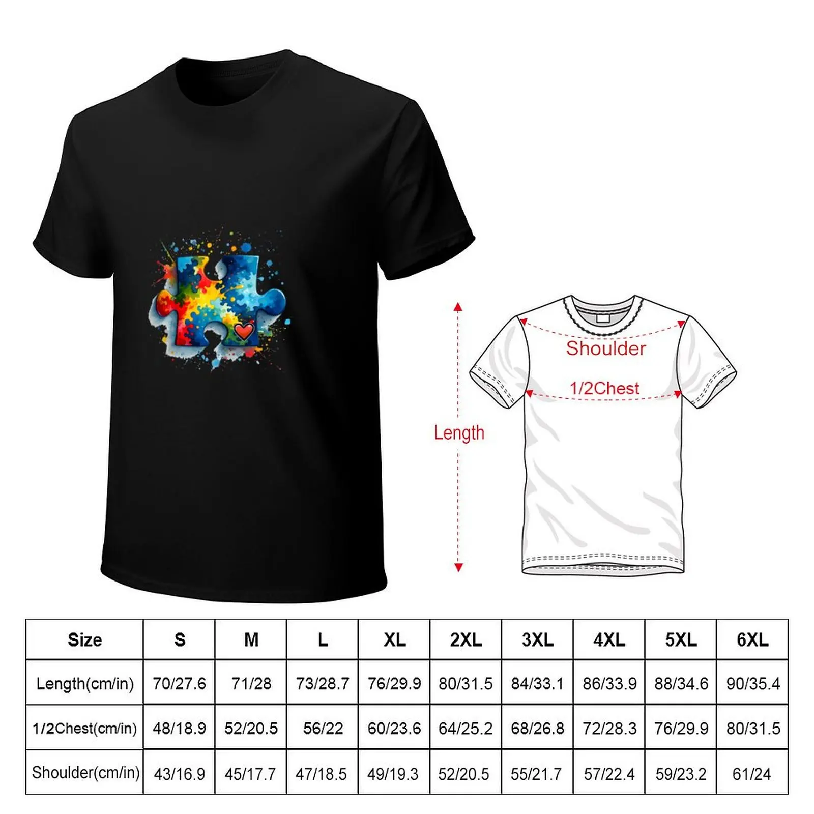 Autism Puzzle Piece T-Shirt Plus Size Summer Short Sleeve T-Shirt