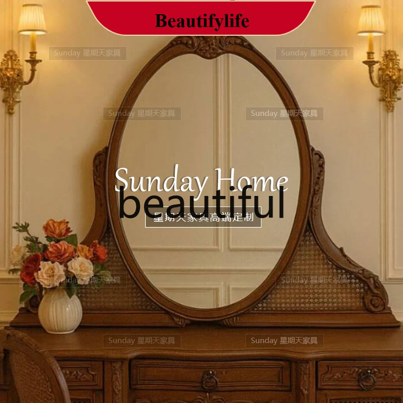 E153 American neoclassical carved dresser French retro old makeup table antique bedroom