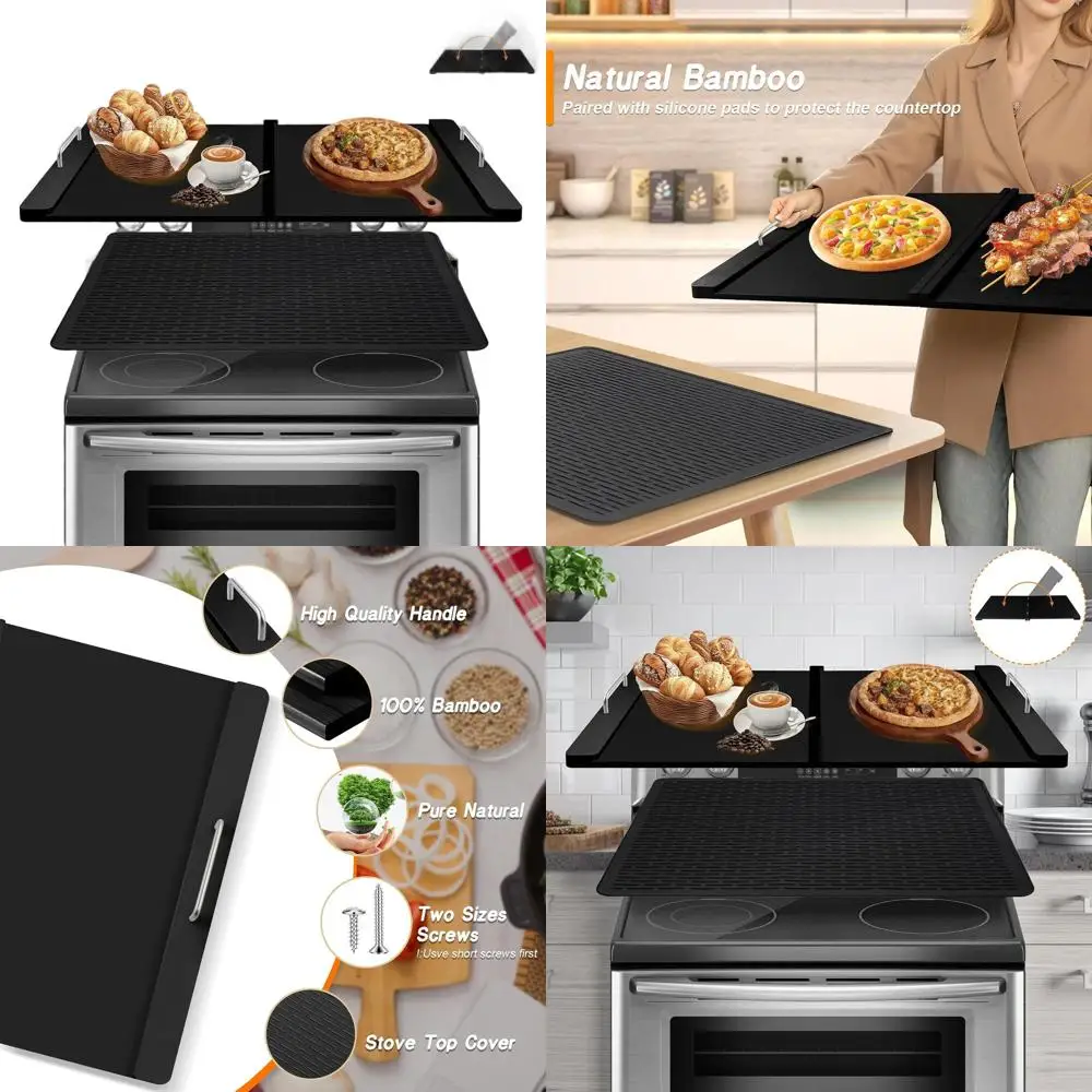

Black Silicone Electric & Gas Stove Cover Set with Folding Noodle Board & Over Sink Cutting Board (30x22)