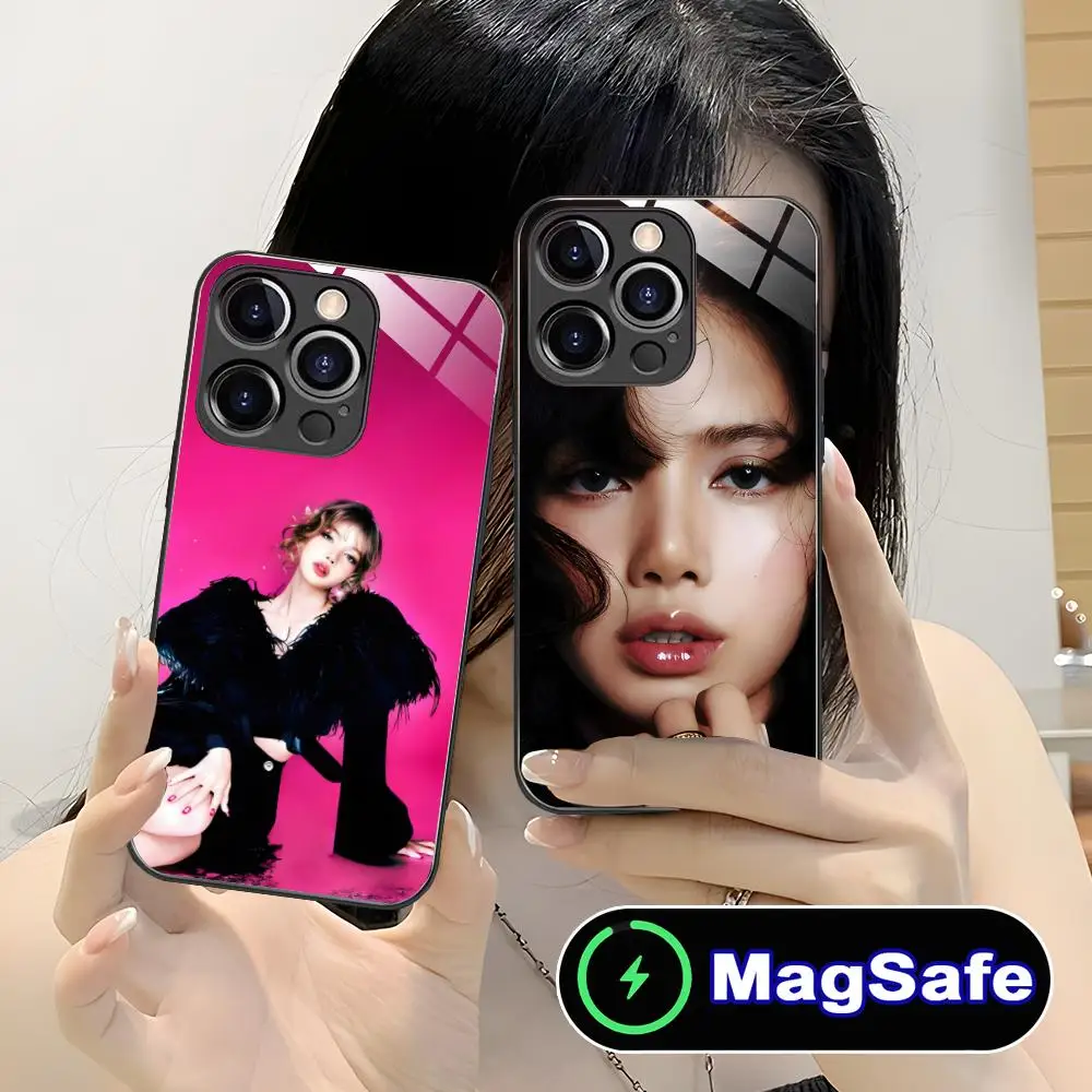 KPOP 걸그룹 리사 아이폰 17 16 15 14 13 12 11 프로 맥스 플러스 미니용 마그세이프 글래스 컬러 커버 스마트폰 케이스
