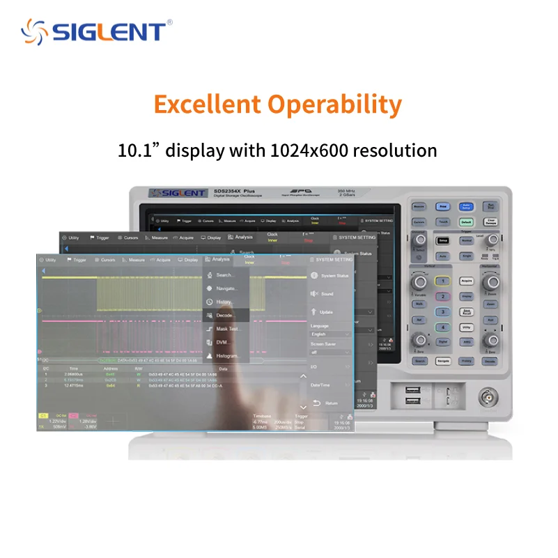 Siglent SDS2104XPlus/SDS2204XPlus/SDS2354XPlus/SDS2074XPlus/SDS2072XPlus راسم ذبذبات التخزين الرقمي عرض النطاق الترددي 350 ميجا هرتز