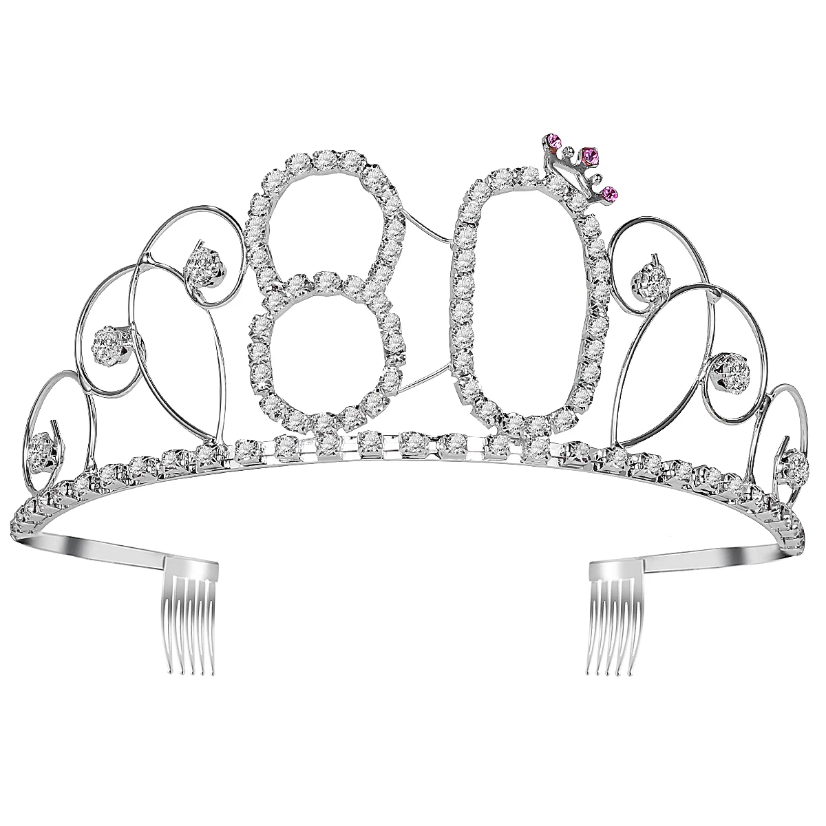 

80Th Birthday Tiara Crystal Crown Headband Women Party Queen Comb Anti Rust Fits Most Hair Styling Braiders Diamond Tiara