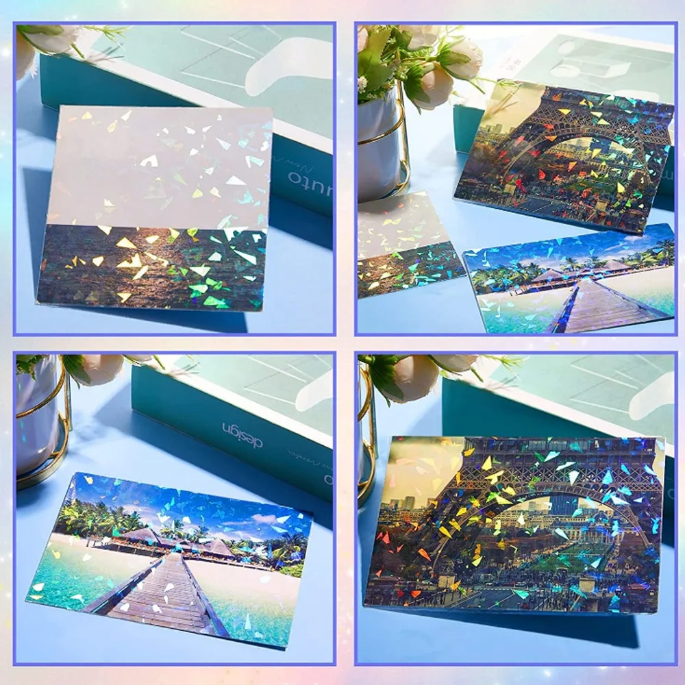 50pcs Waterproof Holographic Cold Laminate Sheet Self-Adhesive Cuttable A4 Holographic Laminate Transparent