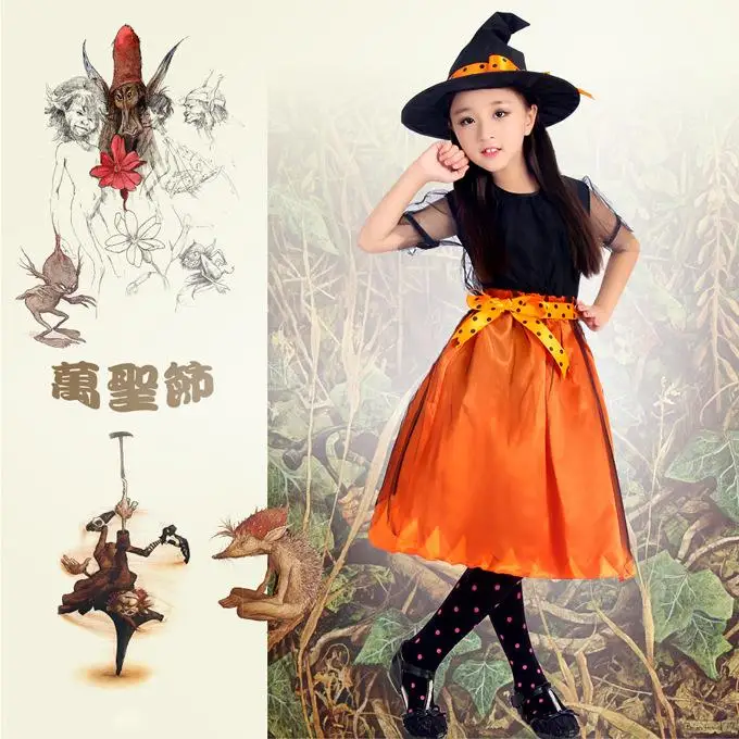 Costume d'halloween pour enfants, vêtements de spectacle de danse de sorcière pour filles, tenue Par, tenue de Festival fantôme pour nourrissons en bas âge