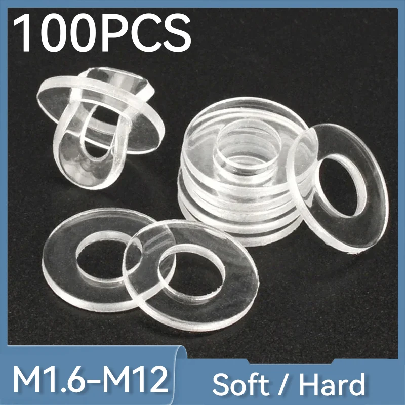 100szt Miękki/twardy plastik PVC Przezroczysty izolacyjny zwykły pierścień uszczelniający Podkładka płaska M1.6 M2 M2.5 M3 M4 M5 M6 M8 M10 M12