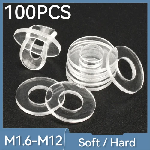100 Uds plástico suave/duro PVC transparente aislante junta plana anillo espaciador arandela plana M1.6 M2 M2.5 M3 M4 M5 M6 M8 M10 M12