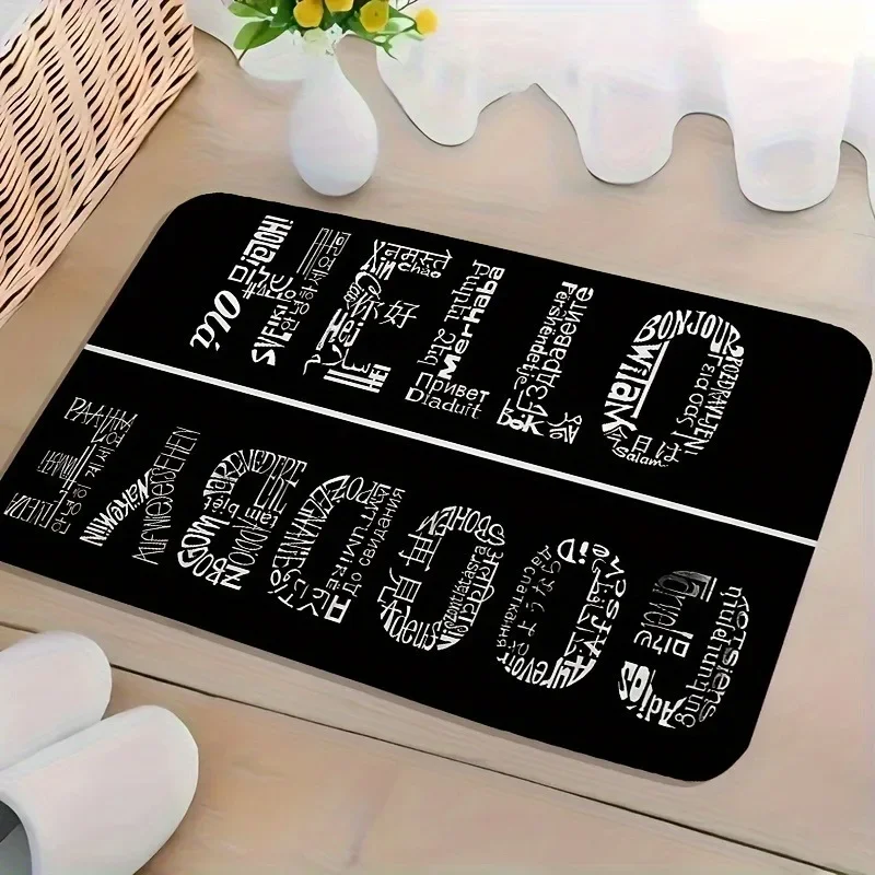 Hello Goodbye Non-slip Bedroom Living Room Flannel Carpet Soft Home Welcome Mat Nordic Funny Word Pattern Porch Door 40x60cm