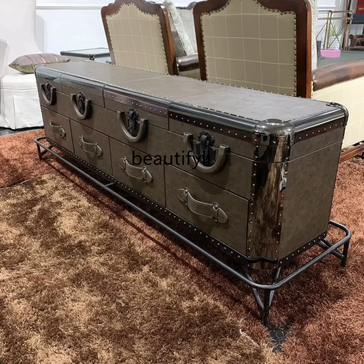 

Vintage senior sense flip drawer TV cabinet American retro living room TV cabinet decorative cabinet villa