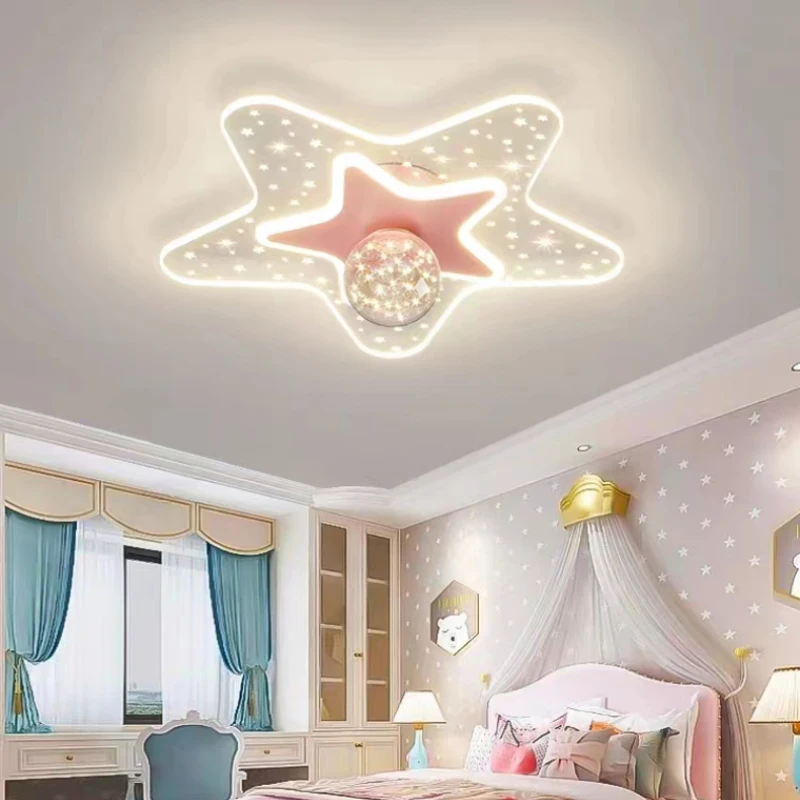 lampada de teto ceu estrelado para quarto de crianca romantico moderno simples rosa garotinha menino quarto princess room 01