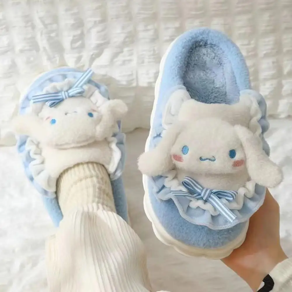 Cartoon Cute Cinnamoroll Plush Slippers Sanrioed Anime Kuromi Women Spring Indoor Home Shoes Warm Girls Student Cotton Shoes