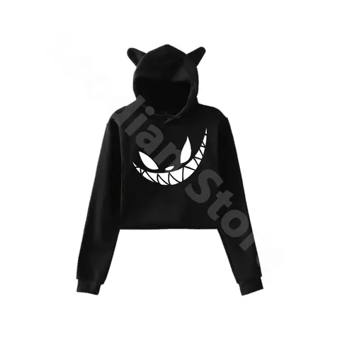 Rubius Short Hoodie Funny Wear Hip Hop Longsleeve Casual Fashion Clothes Harajuku Cat Ear Clothing Unique Bear Ear Sweatshirt