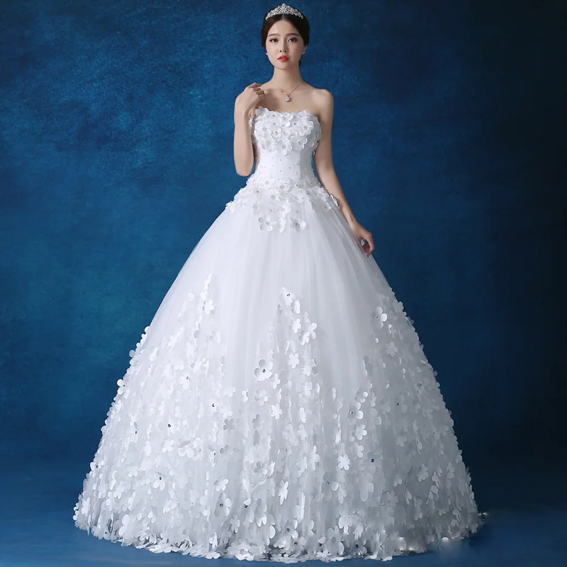 Y & M Novias ชุดแต่งงานเกาะอกลายดอกไม้3D ขนาดพลัสไซส์ชุดเดรสเจ้าสาวหวานสีแดงงาช้าง