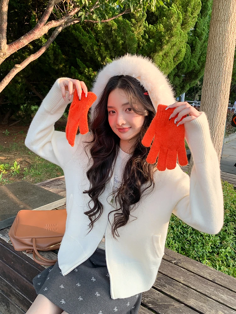 

Unique Knitted Plu Hooded Cardigan Women's Spring 2026 New Sle Casual Double Zipper Long Sve Beautiful Top Coat