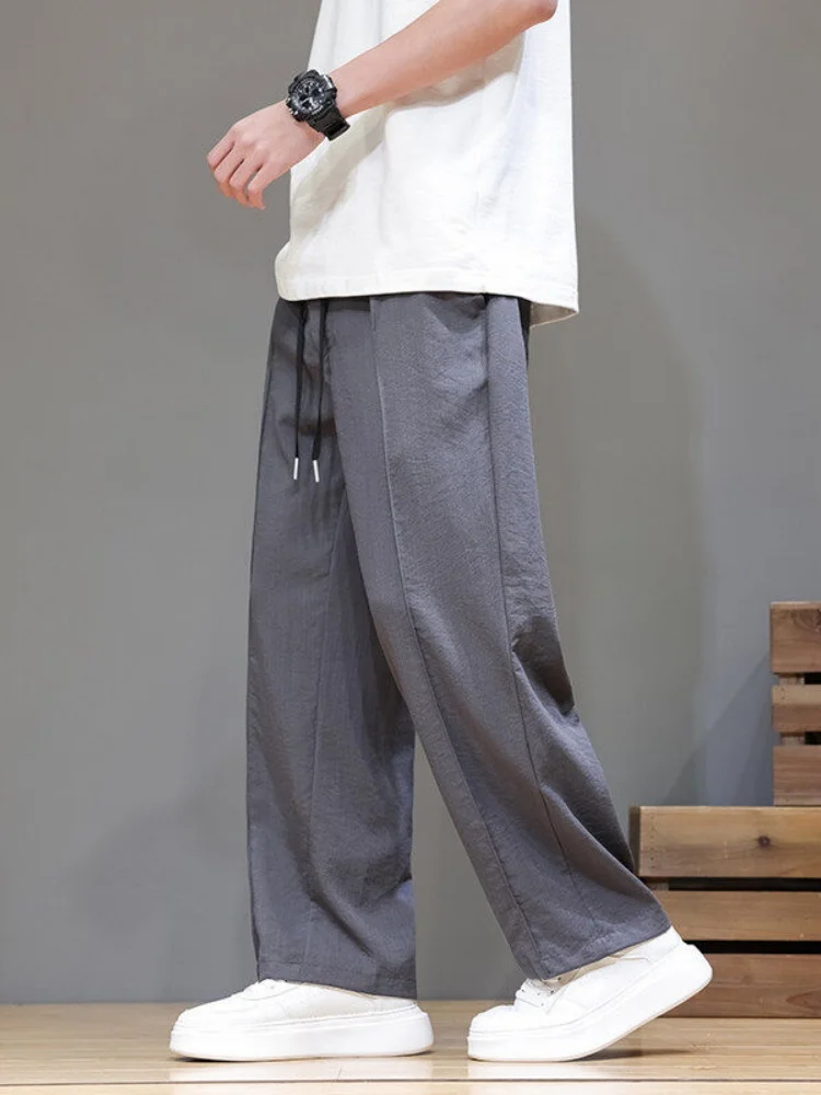 

Мужские летние тонкие брюки из ледяного шелка с защитой от солнца, прямые, широкие, длинные, повседневные, свободного кроя