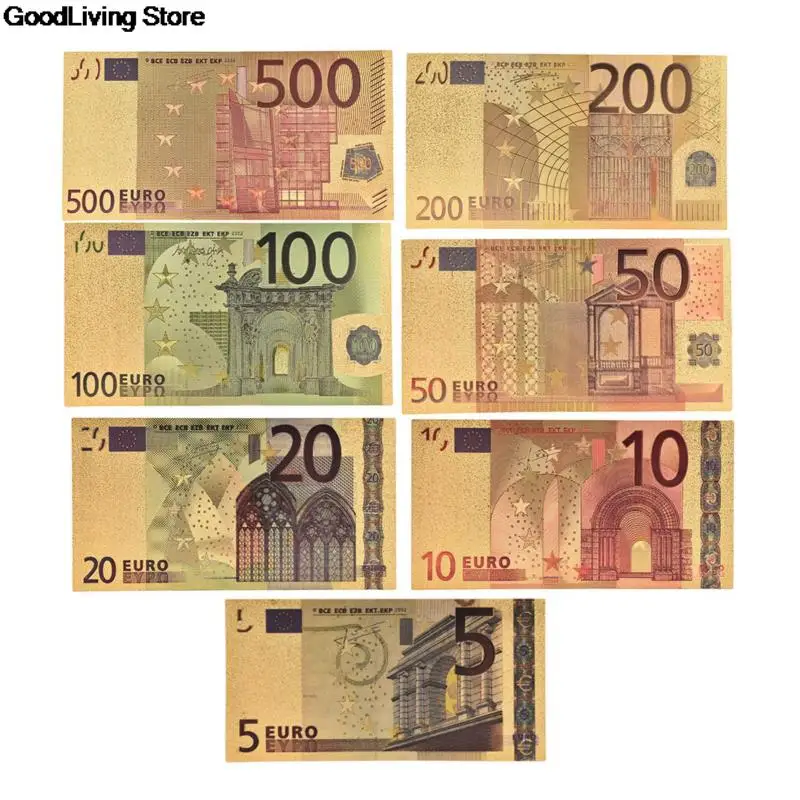 3/4/5/7/8/10pcs fake money EUR Gold Banknotes in 24K Gold Fake Paper Money for Collection Euro Banknote Sets billet euro 11Style