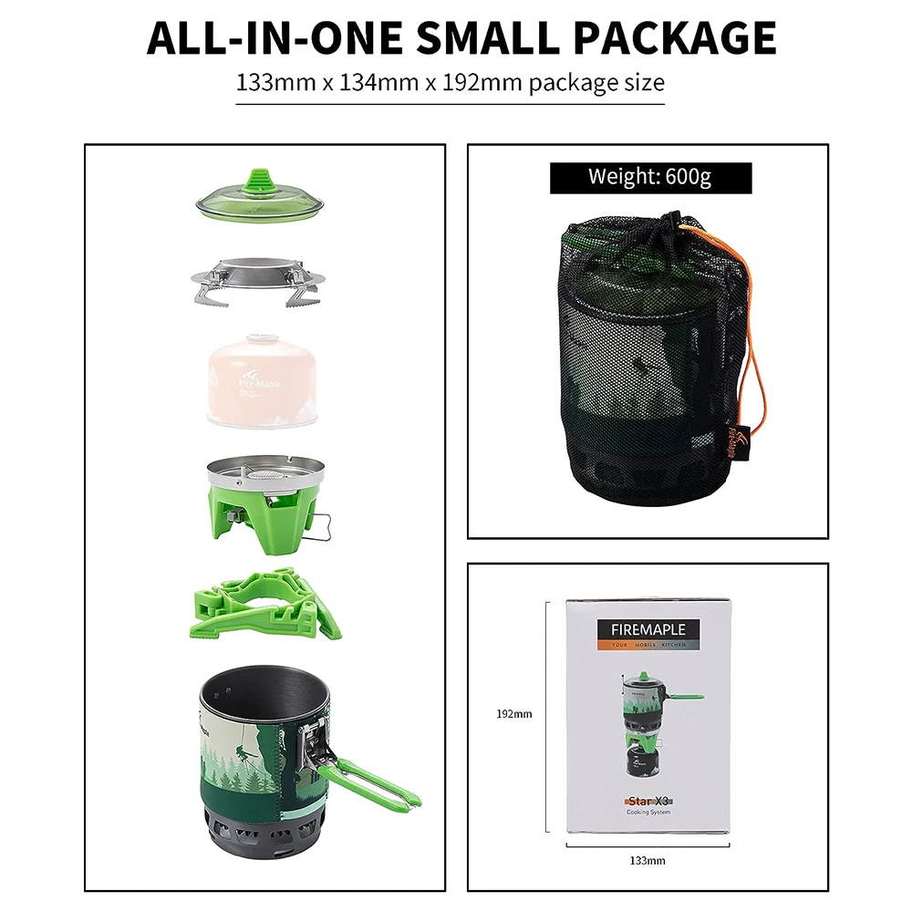 Ogień klon kempingowy palniki gazowe Outdoor Solo z plecakiem System gotowania 2200W 0,8l 600g z piezoelektrycznym zapłonem kuchenka gazowa FMS-X3 — zdjęcie 4