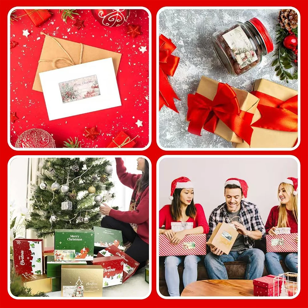 210 ملصقات/لفة عتيقة 6 ملصقات هدايا عيد الميلاد بنمط مختلف، ملصقات حقيبة ورقية، ملصقات إغلاق، ملصقات الاسم ديكور عيد الميلاد #5